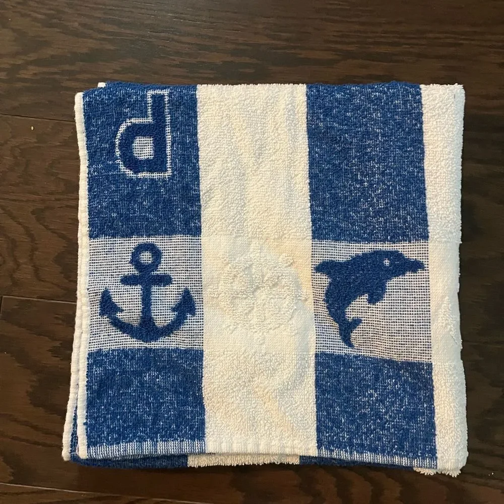 Algarve Nautical Sea Portugal Beach Towel 25” x 50” Blue White Bath Sheet Cotton